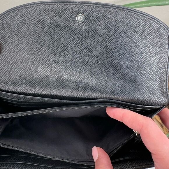 Coach Black Signature Canvas & Leather Wallet Trifold Clutch Organizer - Picture 8 of 14